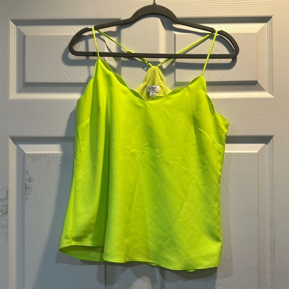 J Crew Neon Yellow Scalloped Satin Tank Top 6 - Picture 1 of 6